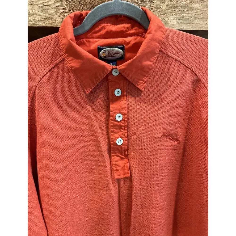 Men’s TOMMY BAHAMA Orange RELAX (sewn on) Long Sleeve Polo Shirt Sz XL *A9 - Picture 3 of 4